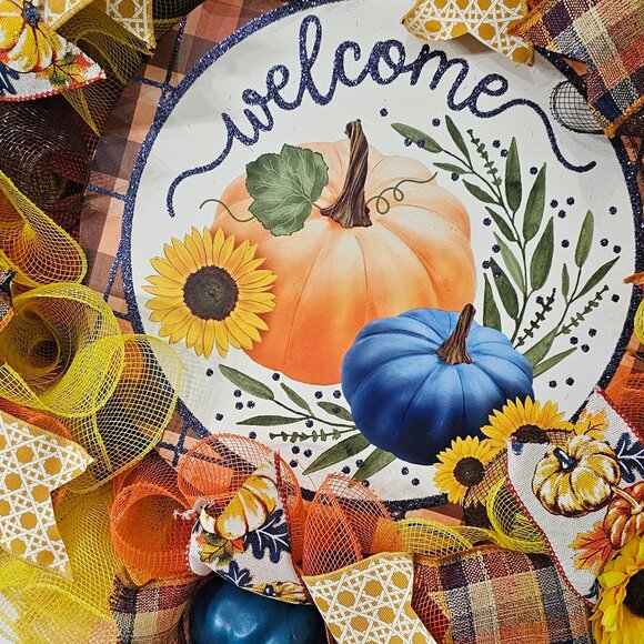 🌻 Welcome Pumpkin & Sunflower Wreath 🎃💙 - Picture 2 of 6